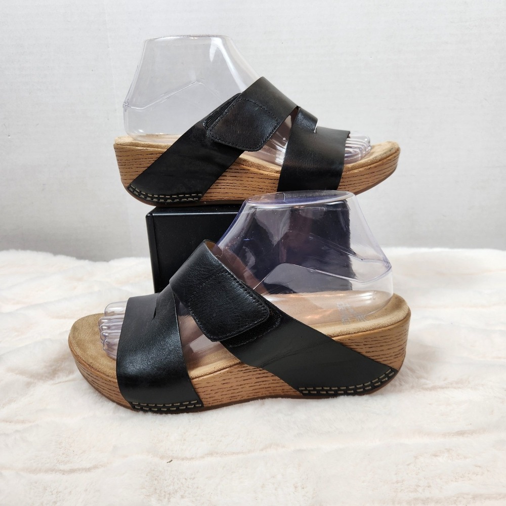 Dansko Vienna Womens Black Leather Wedge Slide Sandals Comfort Clog EU 37 US 6.5
